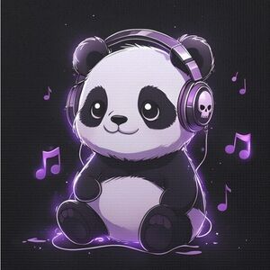 Panda with Headphones Canvas 8x10